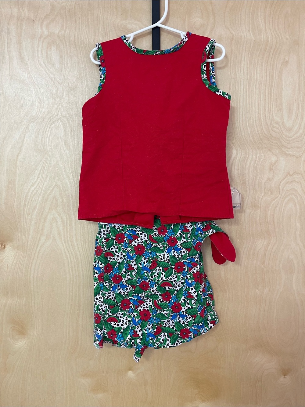 Vintage set by Catherine Rebecca Red Sleeveless Top with Floral Skirt Set